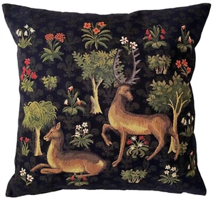 MILLEFLEURS DEER V3, 18" BELGIAN TAPESTRY CUSHION COVER, HAND FINISHED WITH ZIP - Picture 1 of 6