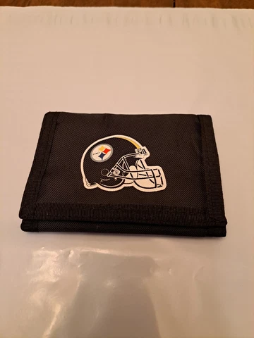 Pittsburg Steelers NFL Nylon Wallet Hook & Loop Closure Tri-Fold Black Cover