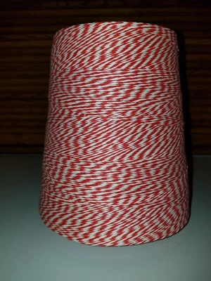 8,500' Spool Cone 8 Ply 33lb Red & White Twine String Bulk Cotton Poly Bakers - Image 1 of 4