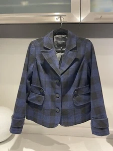 Relativity blazer Outerwear Wool  Blue Buffalo check Elbow Patch jacket Small - Picture 1 of 6