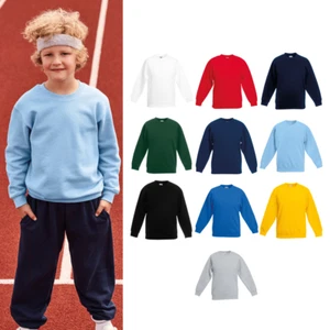 Kids Set-in Sweatshirt -Boys Girls Fruit of the Loom Jumper - Picture 1 of 17