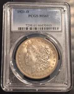 1921D Morgan Silver Dollar 90 Percent Graded PCGS MS61 Beautiful Toning - Picture 1 of 6
