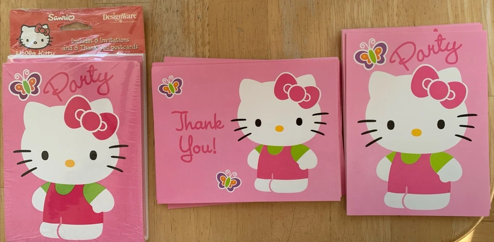 Juego de 8 invitaciones de fiesta de Hello Kitty de colección + 8 postales de agradecimiento de bonificación Foto 1 de 1