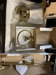 LOT: Kohler Coralais Bath Shower Mixing Valve, Towel Ring & Towel Rack. Brass - Picture 1 of 3