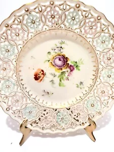 Antique Carl Thieme “Meissen” Dresden Porcelain Reticulated Floral Plate c1880 - Picture 1 of 3