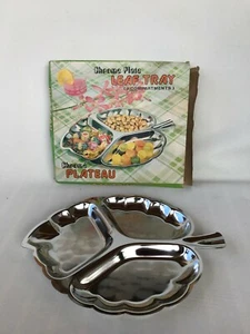 Vintage Retro original boxed chrome plate leaf serving tray 3 compartments - Picture 1 of 7