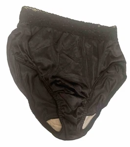 Vtg Slippery 100% Nylon Panty Black Sissy Lace High Cut High Leg Brief Sz- 5 - Picture 1 of 10