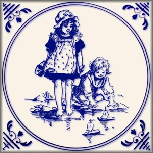 Reproducción de azulejos de cerámica azul Delft vintage trivet art nouveau mayólica - Imagen 1 de 1