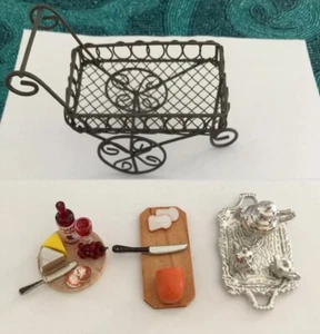 Timeless Minis Lot :Serving Cart,food ,silverware Set Doll Miniature 1:12 - Picture 1 of 3