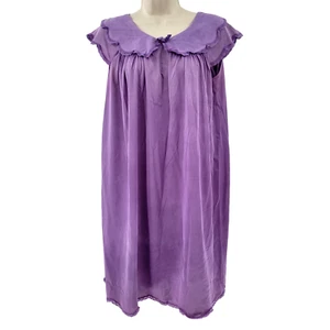 Vintage ShadowLine Gown Small Purple Floral Ruffle Cap Sleeve Knee Length - Picture 1 of 5