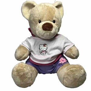Build A Bear (BaB) Plush Lt. Brown Bear W/ Hello Kitty Shirt + Purple Shorts - Picture 1 of 14