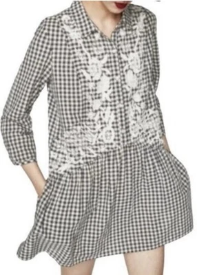 Vestido bordado floral a cuadros talla M de Zara Trafaluc Collection para mujer Foto 1 de 4