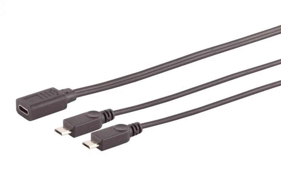 USB 2.0 Y-Kabel, USB-C Buchse - 2x micro USB Typ B Stecker, schwarz, 0,30m - Bild 1 von 1