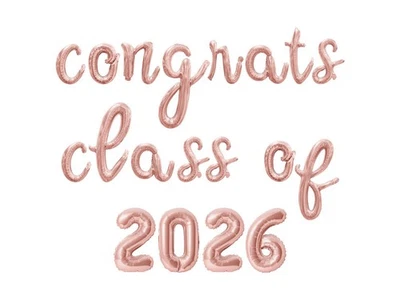 恭喜级 2026 Cursive Letter 气球横幅 - 毕业装饰 — 第 1/4 张图片