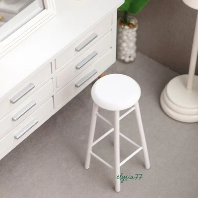 1:12 Scale Dollhouse Miniature Accessories High Stool Wooden Bar White Furniture - Image 1 of 4