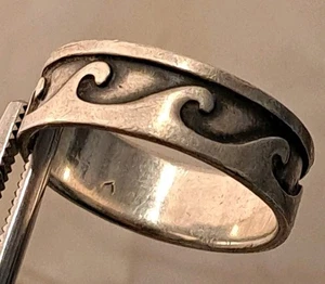 Vintage Sterlingsilber OCEAN WAVES Herren Ring Band geschnitzt Design Größe 12,5 - Bild 1 von 4