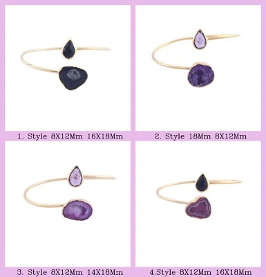 Brazalete ajustable Geoda Druzy oro amarillo regalo para madre doble piedra Foto 1 de 2