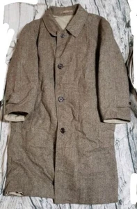 Aquascutum Reversible Trench Coat Herringbone Tweed Beige Wool Rare Size M Used - Picture 1 of 5