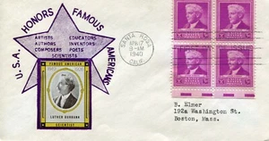 EDSROOM-A11 FDC 1940 SCOTT#876 3c Luther Burbank FA SERIES CACHET MAKER? - Picture 1 of 1