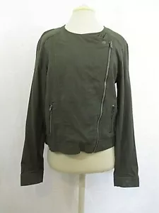 Gap Outlet NWT Women's Olive Green Linen Blend Moto Jacket Zipper Front Medium - Picture 1 of 12