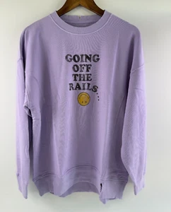 Aerie Long Sleeve Oversized Crew Neck Soft Sweatshirt w/ Graphic Purple XS NWT - Picture 1 of 17