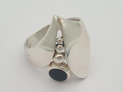 Anello In Onice Argento / 925 Argento Sterling / 5,8g / RG58 - Immagine 1 di 3