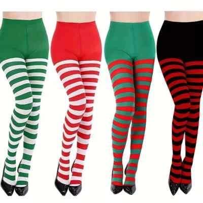 1 Pair Autumn and Winter Christmas Party Tights Stripes Colorful - Image 1 of 4