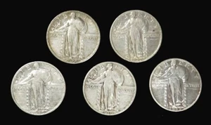 1928 1929 1930 1930 S (5) STANDING LIBERTY QUARTER 25C SLQ XF COIN LOT - Picture 1 of 2