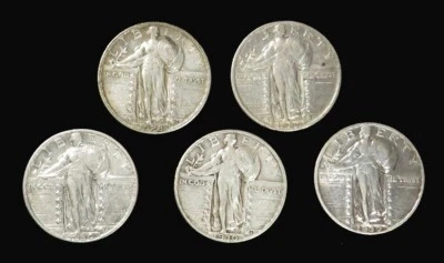 1928 1929 1930 1930 S (5) STANDING LIBERTY QUARTER 25C SLQ XF COIN LOT - Image 1 of 2