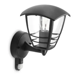 Philips Creek 60w E27 Fitting Outdoor Wall Lantern with PIR Sensor -Black Colour - Picture 1 of 12