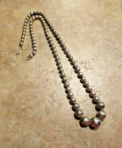 26" LONG Old Native Southwestern Graduated Sterling Silver PEARLS Bead Necklace - Picture 1 of 12