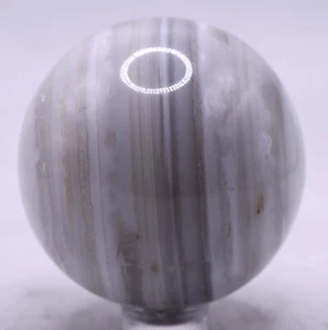 49mm Silverish White Banded Agate Sphere Polished Chalcedony Mineral India (1PC) - Picture 1 of 9