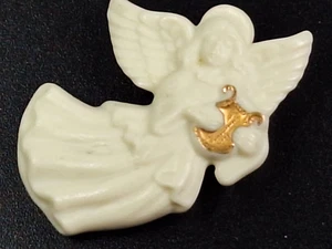 VTG LENOX Guardian Angel Brooch Pin Wings Harp Porcelain Religious Jewelry - Picture 1 of 11