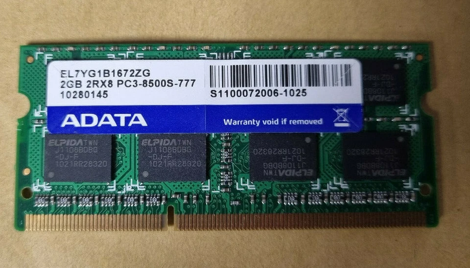 ADATA EL7YG1B1672ZG 2GB PC3-8500 DDR3-1066 SODIMM Laptop RAM - Image 1 of 1