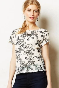 MEADOW RUE anthropologie CHERRY BLOSSOM Blouse MEDIUM $88 Sheer Floral Applique - Picture 1 of 8