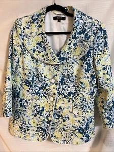Alex Marie Blazer Jacket Floral Blue Teal Yellow Size 12 3/4 Sleeve MOD. (BA3) - Picture 1 of 5