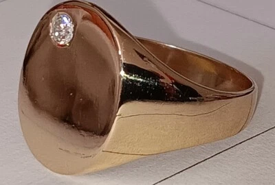 SOLID YELLOW GOLD 57.77% BY ASSAY VTG. SIGNET RING W/ 3MM NATURAL DIA. SZ. 10.5 - Image 1 of 4