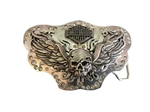 Harley Davidson crystal studded skull and wings belt buckle H15 - Picture 1 of 3