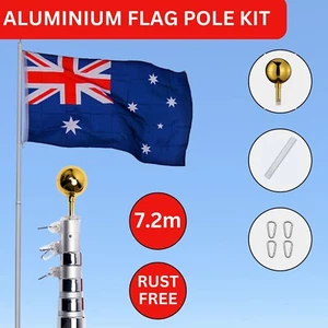 7.2m Telescopic Flag Pole Kit Heavy-Duty w/Australian Flag Rustproof & Durable - Picture 1 of 15