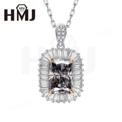 Collar Colgante Cadena Piedra Moissanita Radiante Plata de Ley 925 Mujer Regalo Foto 1 de 4