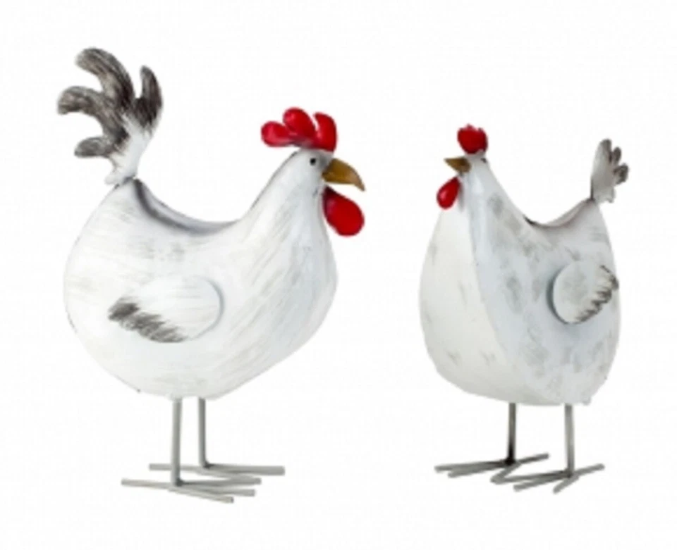 Hahn und Henne 23,5 cm Metall Figuren Gockel Huhn Hühner Dekofigur Garten Deko - Bild 1 von 1