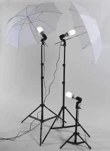 3 Photo Studio Lighting Umbrella Stand Light Kit + Case - Picture 1 of 3