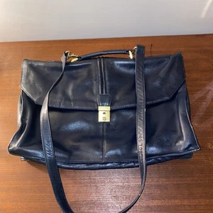 Vintage deep blue Navy leather ladies briefcase handbag document case - Picture 1 of 5