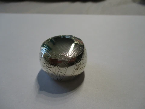 Sterling Silver Pill Box Round shape with flat top Engraved 1 1/4 wide 3/4 tall Cover