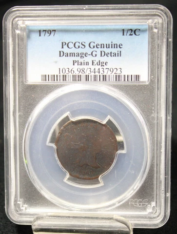 1797 1/2 C PCGS Genuine Damage-G Detail Plain Edge Cover