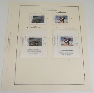 Washington Waterfowl Hunting Permit & Mini Sheet 1988-1989 Lot of 4 Duck Stamps - Image 1 of 4