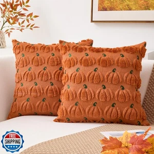 Kevin Textile Fall Pumpkins Pillow Covers 18x18 Inch Set of 2 Autumn Embroide - Picture 1 of 5