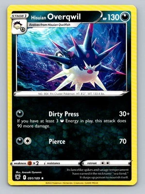 Pokemon Hisuian Overqwil (91) SWSH10: Astral Radiance 091/189 Near Mint NM - Image 1 of 2