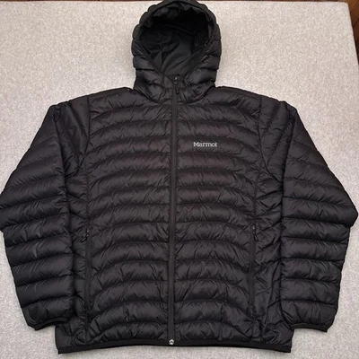 Marmot Tullus Hoody Down Puffer Jacket Mens XL Black Full Zip Hooded 600 Fill - Image 1 of 4