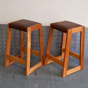 Pair of Vintage MCM Stools Brown Topped 1960's Retro Mid Century - Picture 1 of 18